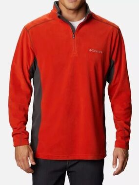 Columbia Men Klamath Range II Half Zip Fleece Pullover Orange Gray Large